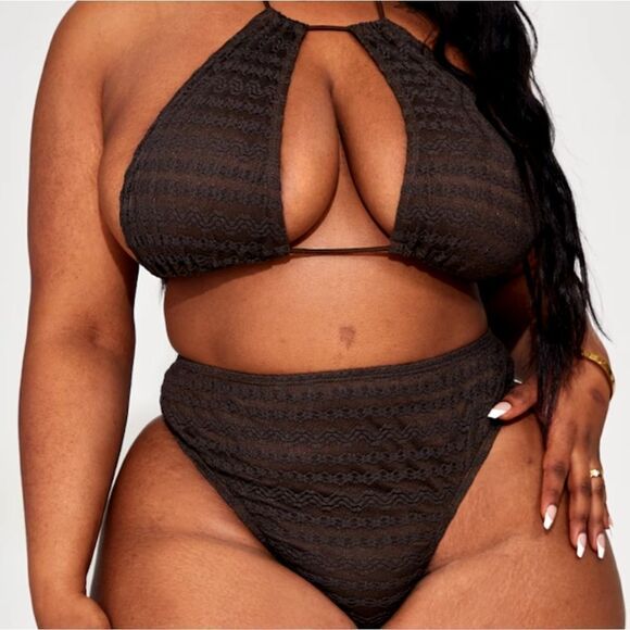 PrettyLittleThing Plus Chocolate Lace Mesh Bikini Bottom Size 12 Brown NWT and i - Picture 1 of 8